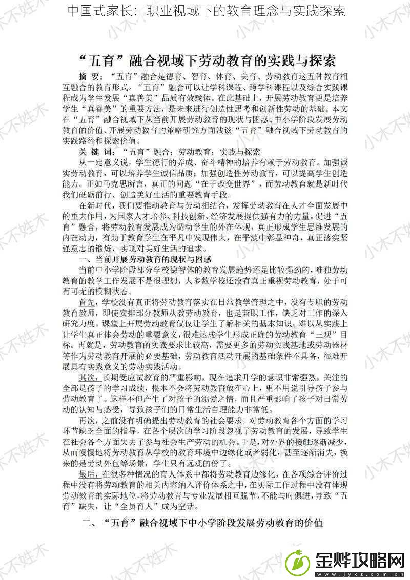 中国式家长:职业视域下的教育理念与实践探索