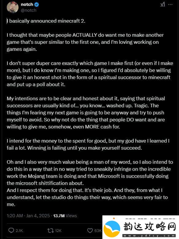 我的世界主创宣布开发续作