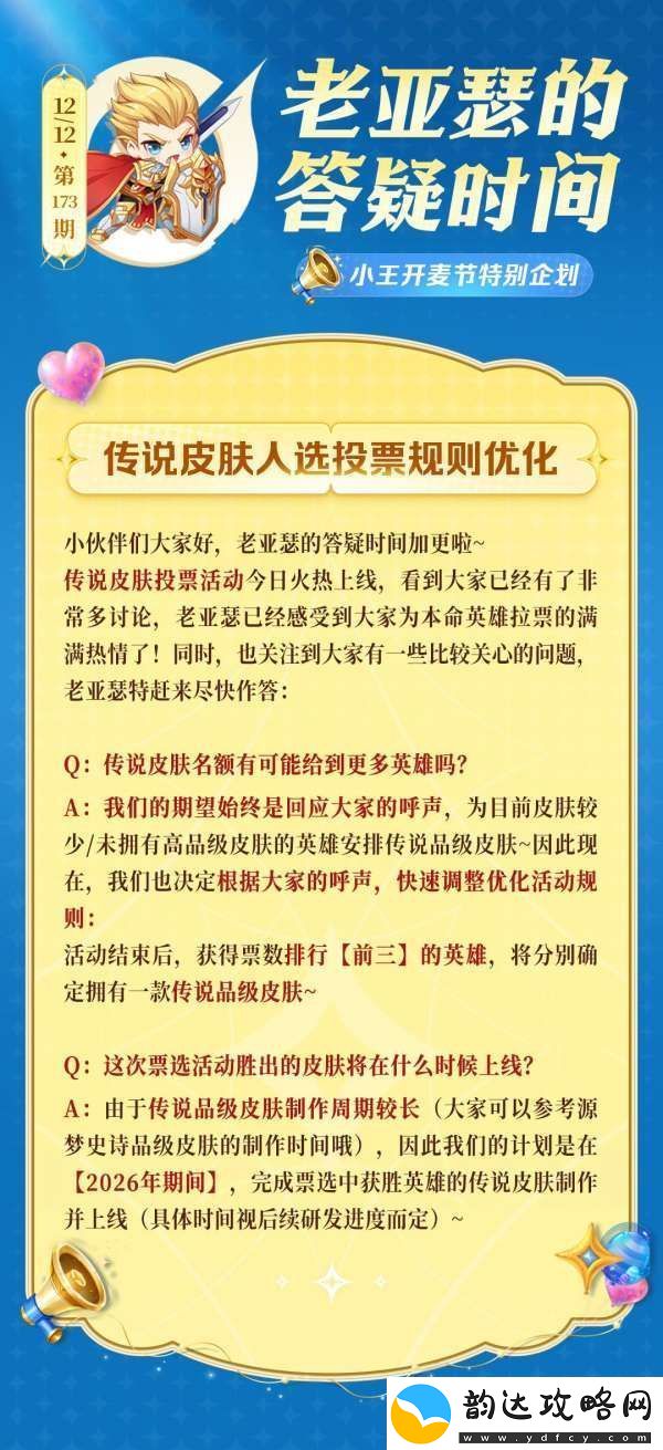 老亚瑟的答疑时间|传说皮肤票选名额加到三个!