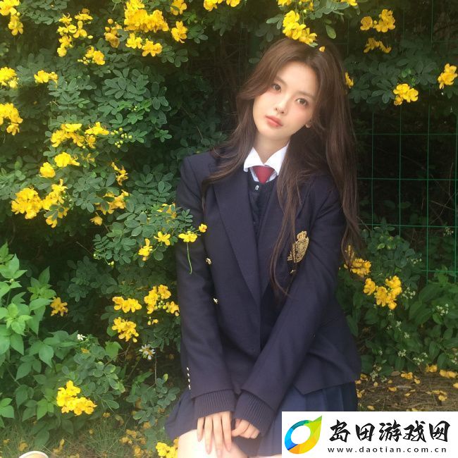 杨超越穿校服披卷发-与花合影人比花娇