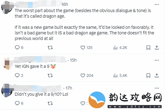 IGN批评龙腾世纪4遭嘲讽